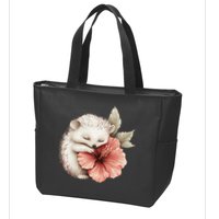Cute Hedgehog Sleeping Hugging Flower Zip Tote Bag