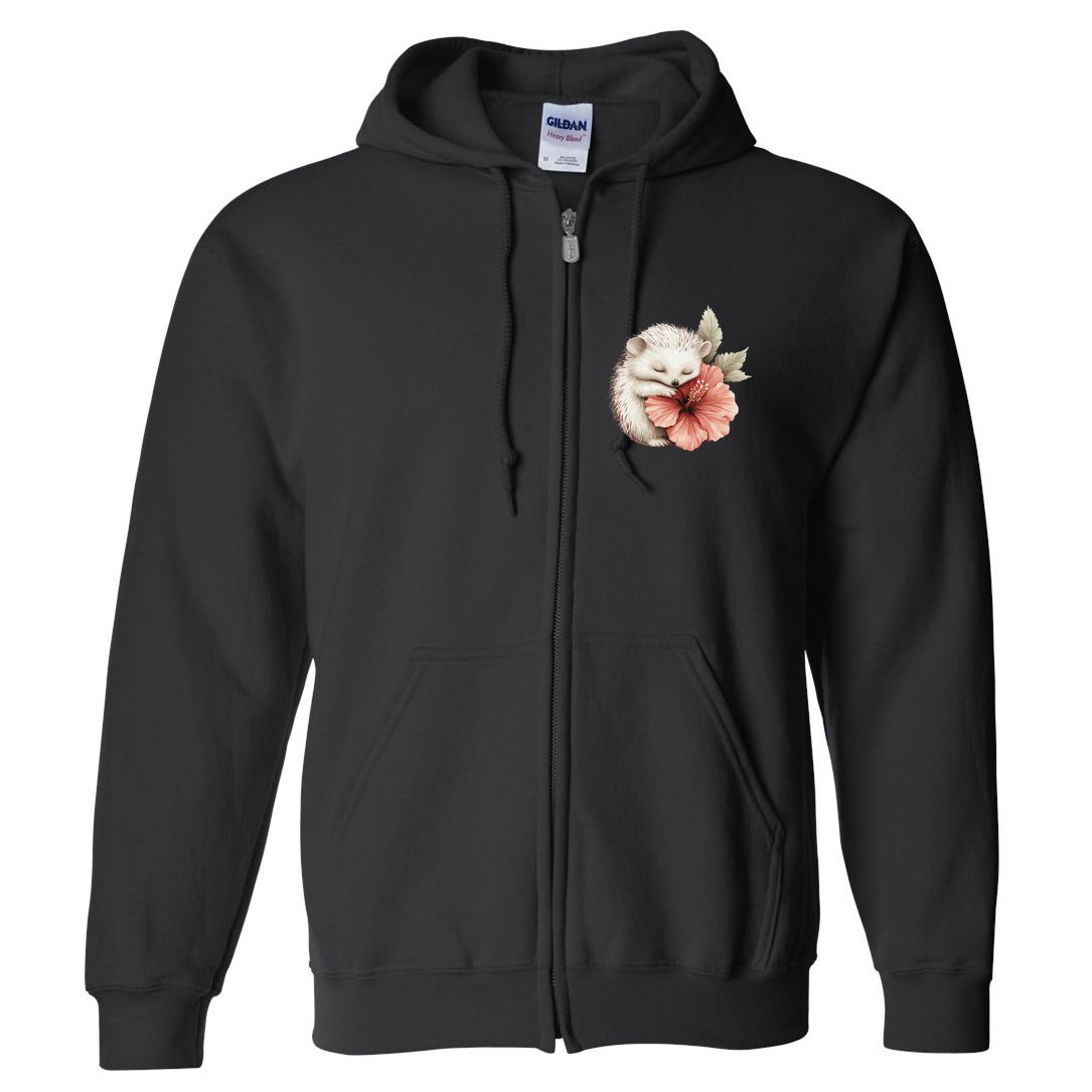 Cute Hedgehog Sleeping Hugging Flower Full Zip Hoodie
