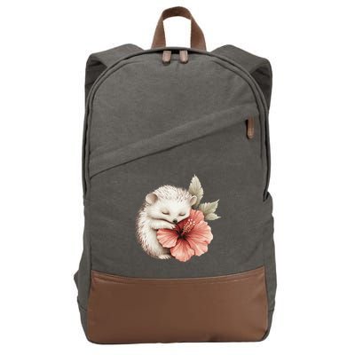 Cute Hedgehog Sleeping Hugging Flower Cotton Canvas Backpack