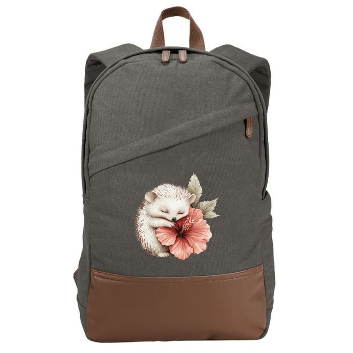 Cute Hedgehog Sleeping Hugging Flower Cotton Canvas Backpack