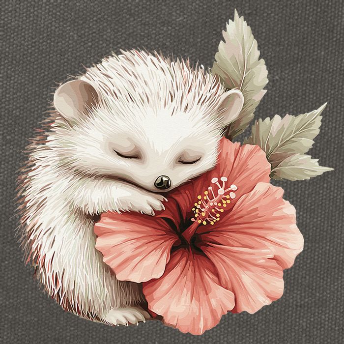 Cute Hedgehog Sleeping Hugging Flower Cotton Canvas Backpack