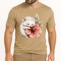 Cute Hedgehog Sleeping Hugging Flower Cooling Performance Crew T-Shirt