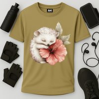 Cute Hedgehog Sleeping Hugging Flower Cooling Performance Crew T-Shirt