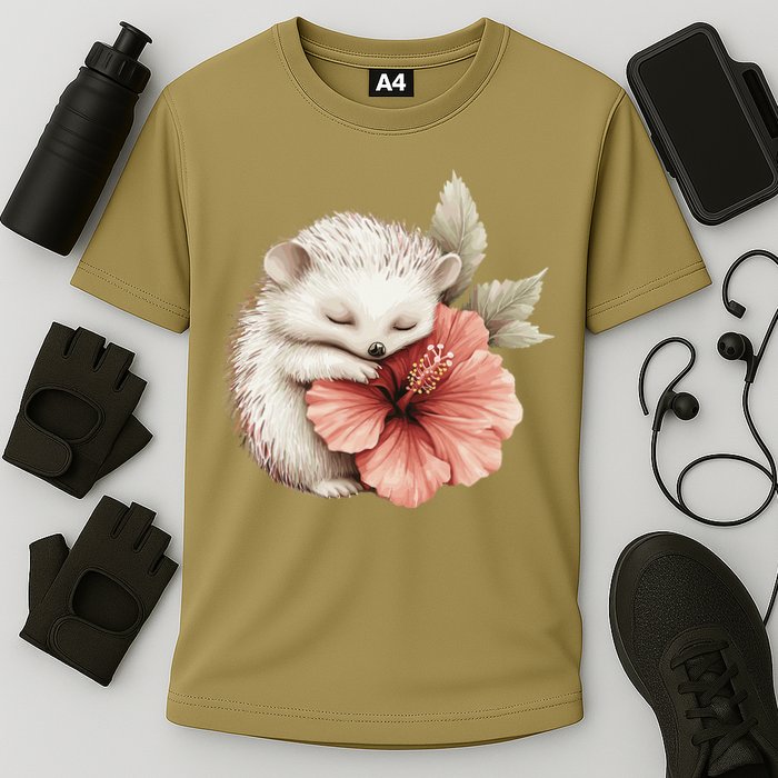 Cute Hedgehog Sleeping Hugging Flower Cooling Performance Crew T-Shirt