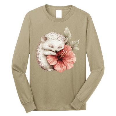 Cute Hedgehog Sleeping Hugging Flower Long Sleeve Shirt