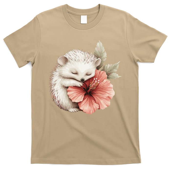 Cute Hedgehog Sleeping Hugging Flower T-Shirt
