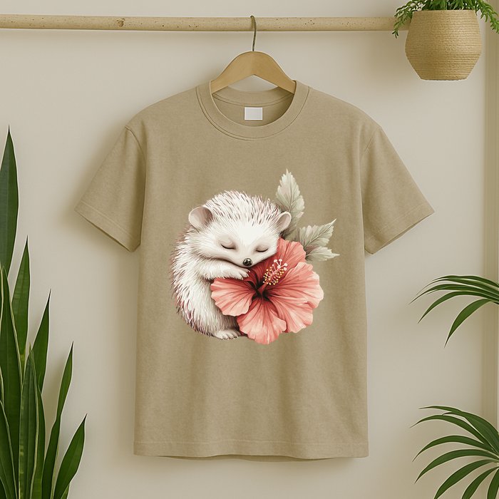 Cute Hedgehog Sleeping Hugging Flower T-Shirt