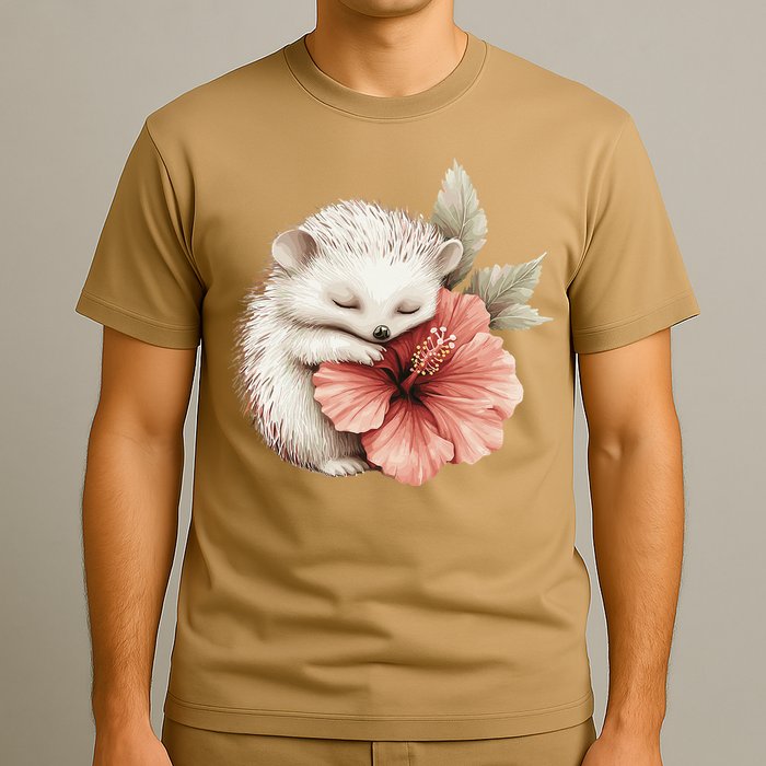 Cute Hedgehog Sleeping Hugging Flower T-Shirt