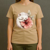 Cute Hedgehog Sleeping Hugging Flower T-Shirt
