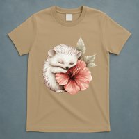 Cute Hedgehog Sleeping Hugging Flower T-Shirt