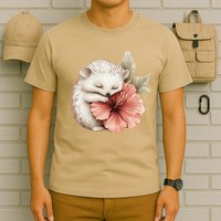 Cute Hedgehog Sleeping Hugging Flower T-Shirt