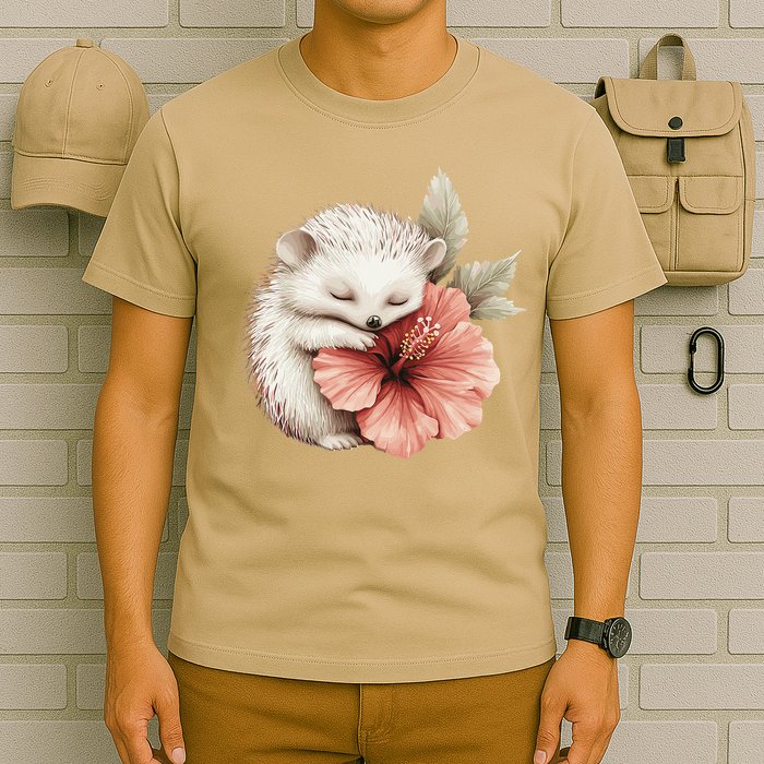Cute Hedgehog Sleeping Hugging Flower T-Shirt