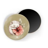 Cute Hedgehog Sleeping Hugging Flower Magnet