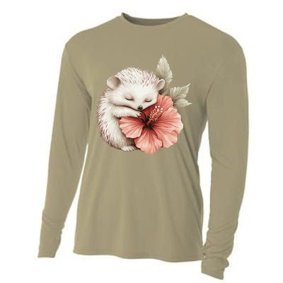 Cute Hedgehog Sleeping Hugging Flower Cooling Performance Long Sleeve Crew