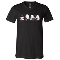 Cute Halloween Science Chemistry Ghost Laboratory Teacher V-Neck T-Shirt