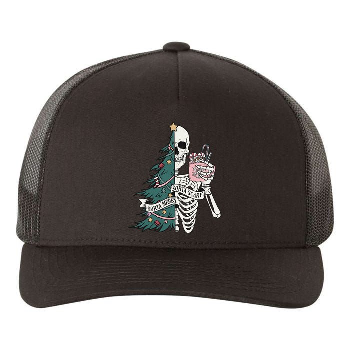 Christmas Horror Skeleton Sorta Merry Scary Dark Humor Yupoong Adult 5-Panel Trucker Hat