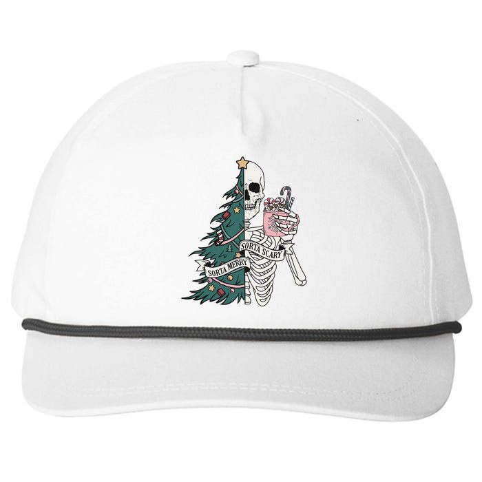 Christmas Horror Skeleton Sorta Merry Scary Dark Humor Snapback Five-Panel Rope Hat