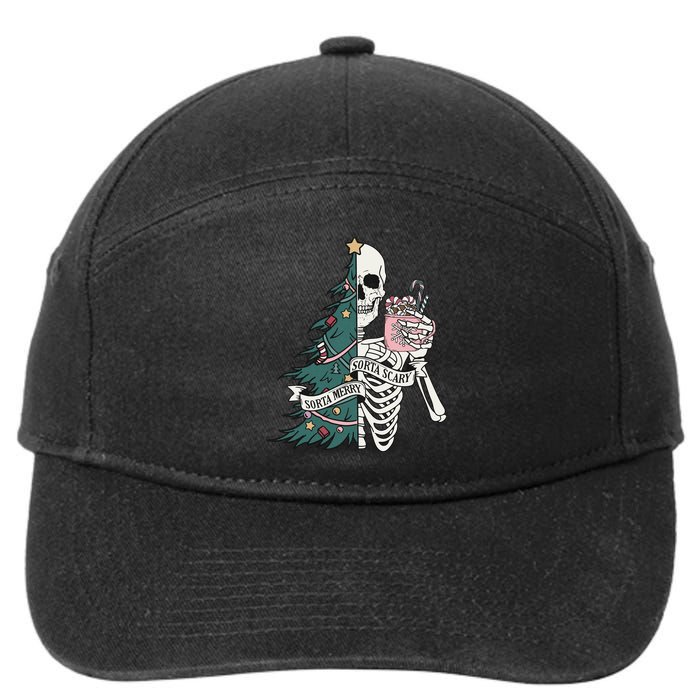 Christmas Horror Skeleton Sorta Merry Scary Dark Humor 7-Panel Snapback Hat