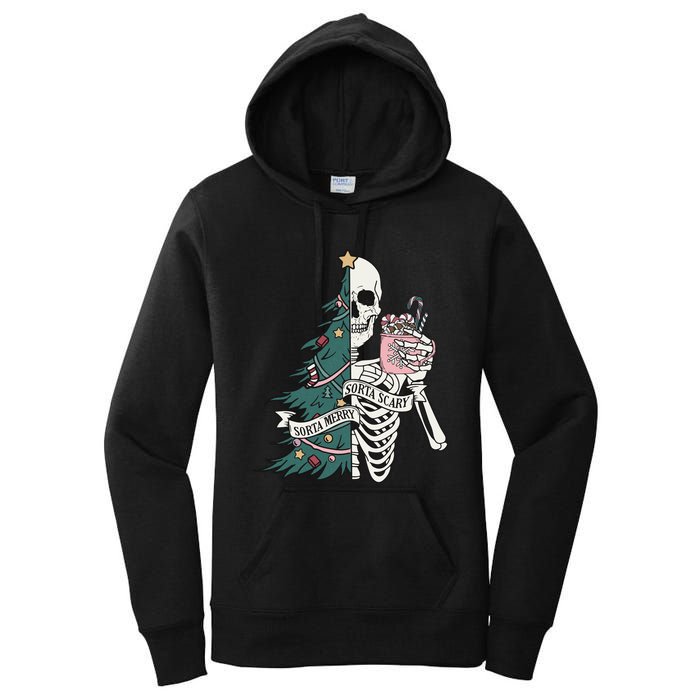 Christmas Horror Skeleton Sorta Merry Scary Dark Humor Women's Pullover Hoodie