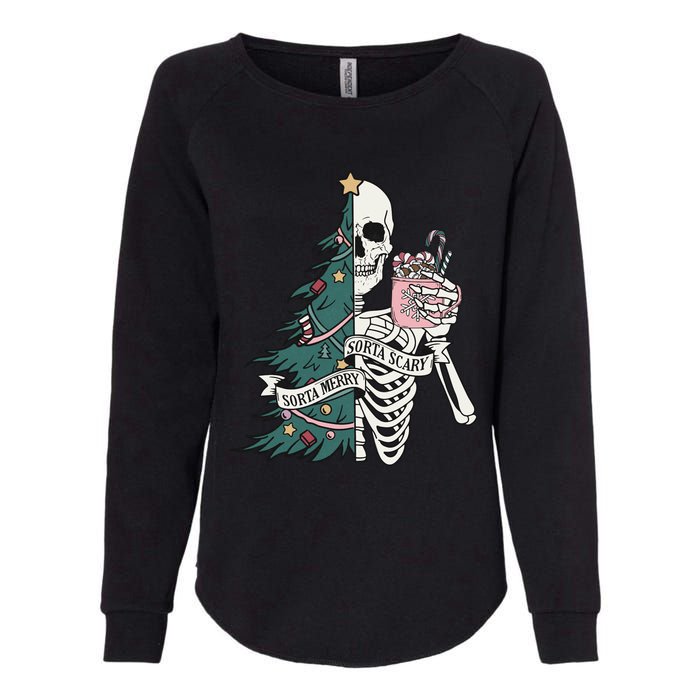 Christmas Horror Skeleton Sorta Merry Scary Dark Humor Womens California Wash Sweatshirt