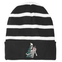 Christmas Horror Skeleton Sorta Merry Scary Dark Humor Striped Beanie with Solid Band