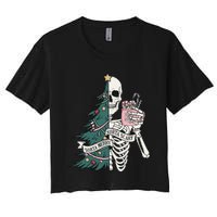 Christmas Horror Skeleton Sorta Merry Scary Dark Humor Women's Crop Top Tee