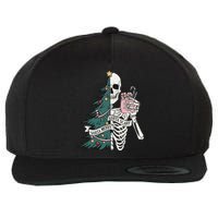 Christmas Horror Skeleton Sorta Merry Scary Dark Humor Wool Snapback Cap