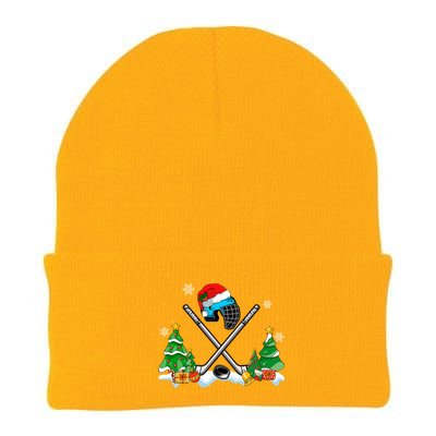 Cool Hockey Santa Hat Christmas Tree Hockey Lover Cute Gift Knit Cap Winter Beanie