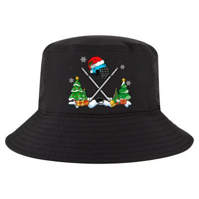 Cool Hockey Santa Hat Christmas Tree Hockey Lover Cute Gift Cool Comfort Performance Bucket Hat