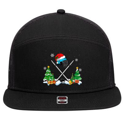 Cool Hockey Santa Hat Christmas Tree Hockey Lover Cute Gift 7 Panel Mesh Trucker Snapback Hat