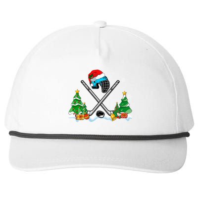 Cool Hockey Santa Hat Christmas Tree Hockey Lover Cute Gift Snapback Five-Panel Rope Hat