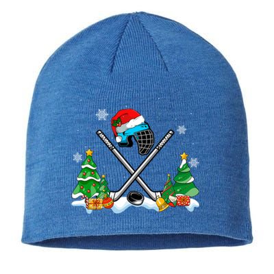 Cool Hockey Santa Hat Christmas Tree Hockey Lover Cute Gift Sustainable Beanie