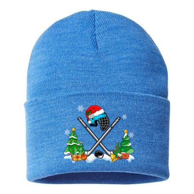 Cool Hockey Santa Hat Christmas Tree Hockey Lover Cute Gift Sustainable Knit Beanie