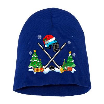 Cool Hockey Santa Hat Christmas Tree Hockey Lover Cute Gift Short Acrylic Beanie