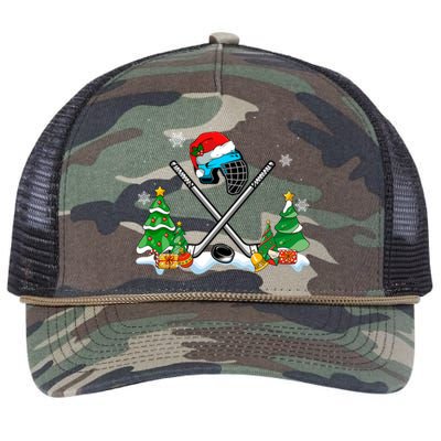 Cool Hockey Santa Hat Christmas Tree Hockey Lover Cute Gift Retro Rope Trucker Hat Cap