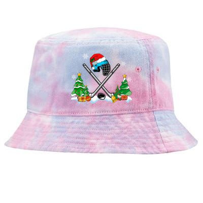 Cool Hockey Santa Hat Christmas Tree Hockey Lover Cute Gift Tie-Dyed Bucket Hat