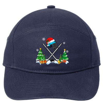 Cool Hockey Santa Hat Christmas Tree Hockey Lover Cute Gift 7-Panel Snapback Hat