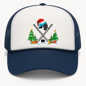 Cool Hockey Santa Hat Christmas Tree Hockey Lover Cute Gift Trucker Hat