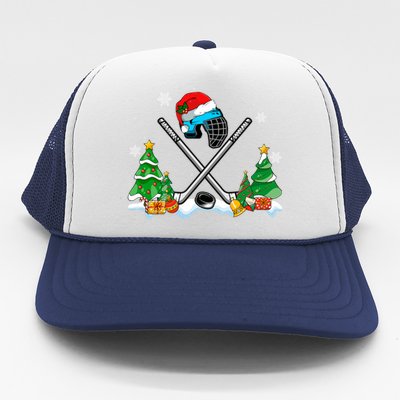 Cool Hockey Santa Hat Christmas Tree Hockey Lover Cute Gift Trucker Hat