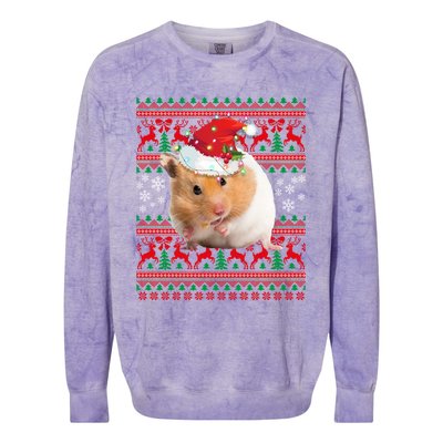 Cute Hamster Santa Hat Ugly Sweater Christmas Pajama Family Gift Colorblast Crewneck Sweatshirt