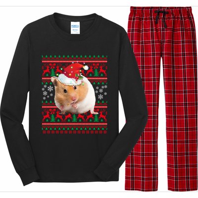 Cute Hamster Santa Hat Ugly Sweater Christmas Pajama Family Gift Long Sleeve Pajama Set