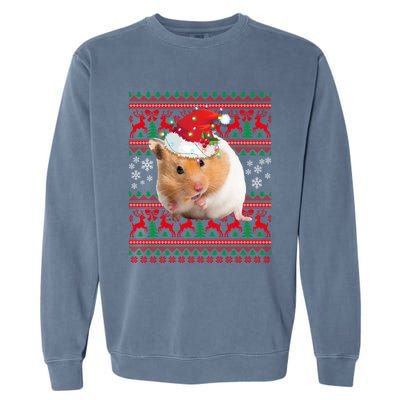 Cute Hamster Santa Hat Ugly Sweater Christmas Pajama Family Gift Garment-Dyed Sweatshirt