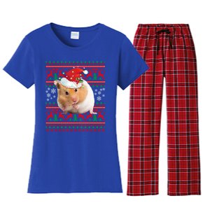 Cute Hamster Santa Hat Ugly Sweater Christmas Pajama Family Gift Women's Flannel Pajama Set