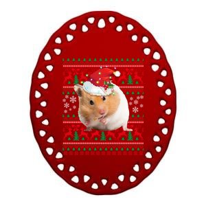 Cute Hamster Santa Hat Ugly Sweater Christmas Pajama Family Gift Ceramic Oval Ornament