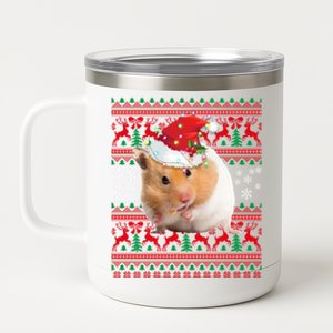 Cute Hamster Santa Hat Ugly Sweater Christmas Pajama Family Gift 12 oz Stainless Steel Tumbler Cup