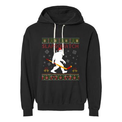 Christmas Hockey Sasquatch Slapsquatch Bigfoot Garment-Dyed Fleece Hoodie