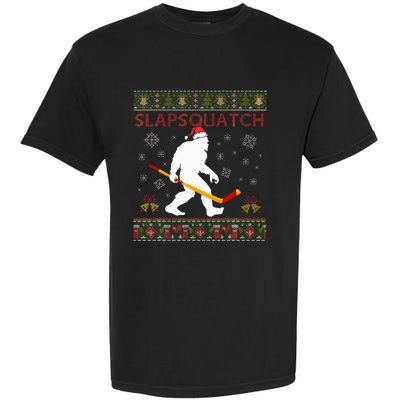 Christmas Hockey Sasquatch Slapsquatch Bigfoot Garment-Dyed Heavyweight T-Shirt