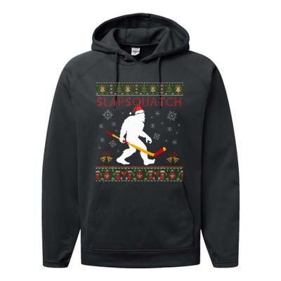 Christmas Hockey Sasquatch Slapsquatch Bigfoot Performance Fleece Hoodie