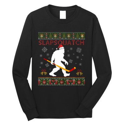 Christmas Hockey Sasquatch Slapsquatch Bigfoot Long Sleeve Shirt