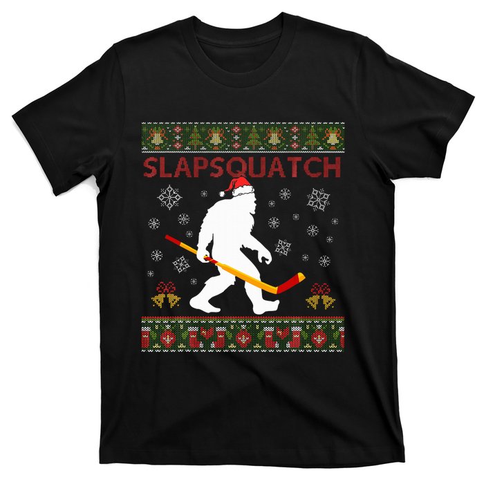 Christmas Hockey Sasquatch Slapsquatch Bigfoot T-Shirt